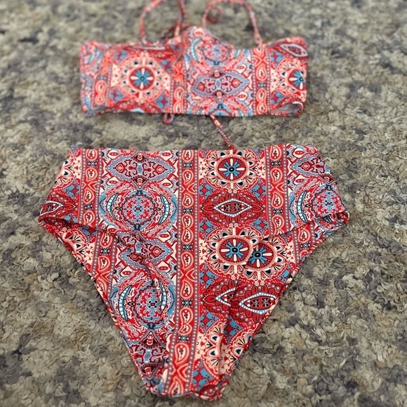 SHEIN red multi design two-piece bikini size small - Picture 5 of 9